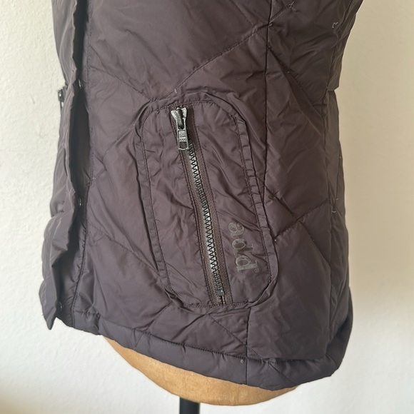 Add Down 8 brown snap front goose down zip pocket vest good pre owned condition - Picture 3 of 9
